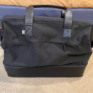 Beis Black fabric weekender bag with bottom zip shoe compartment